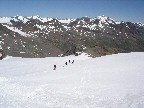 Der Gletscheraufstieg. Kreuzspitze, Kreuz-, Senn-, und Seykogel im Hintergrund